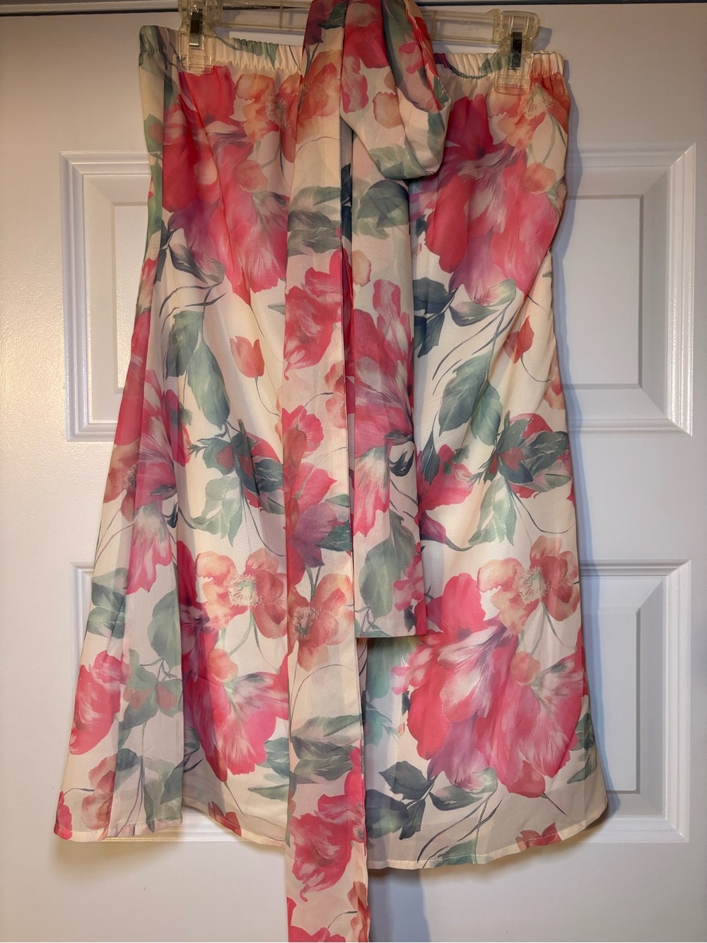 SHEIN Pink and Cream Floral Mini Skirt with Matching Scarf (NEVER WORN)